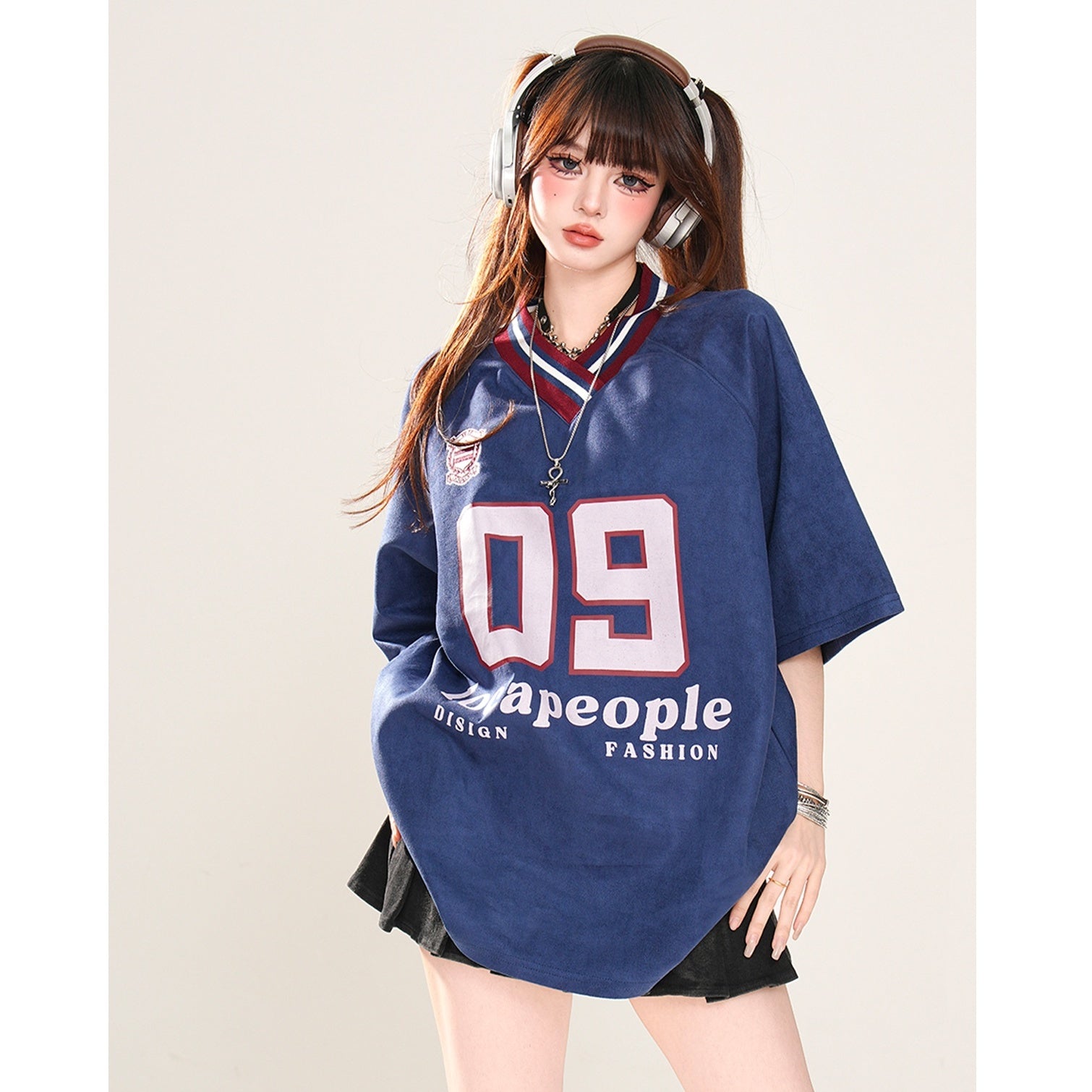 Sports Style V-Neck Number T-Shirt KK2054