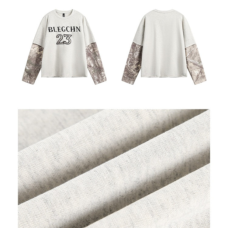 Fake Two-piece Patch Embroidery Long Sleeve T-shirt MW9821