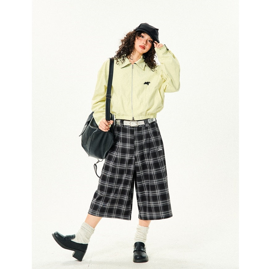 Retro Contrast Plaid Casual Cropped Pants YS7001