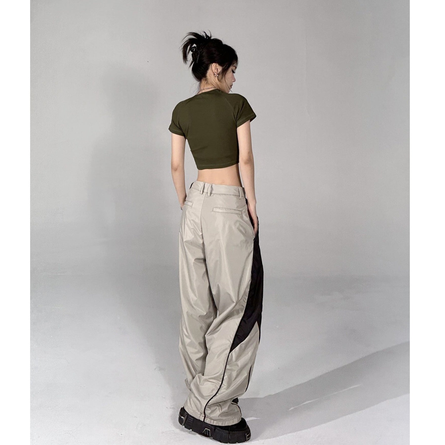 Wide-leg Drapy Nylon Lazy Style Casual Pants HG7117
