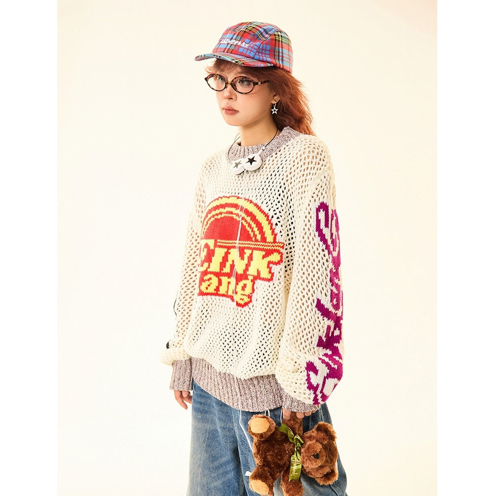 Retro Pop Contrasting Letter Cut-out Sweater MW9491