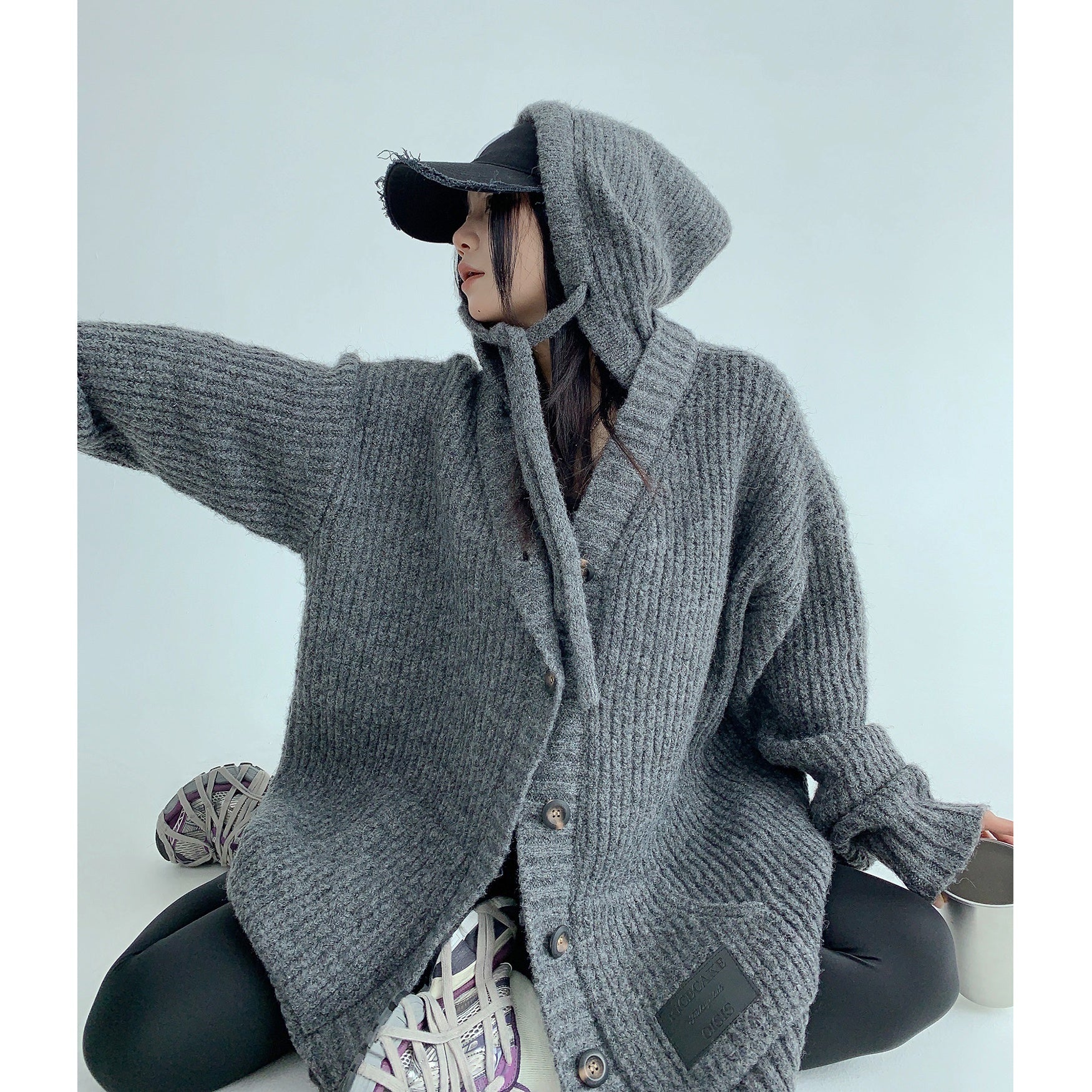 Heavy Industry Coarse Needle Hooded Knitted Jacket MW9512