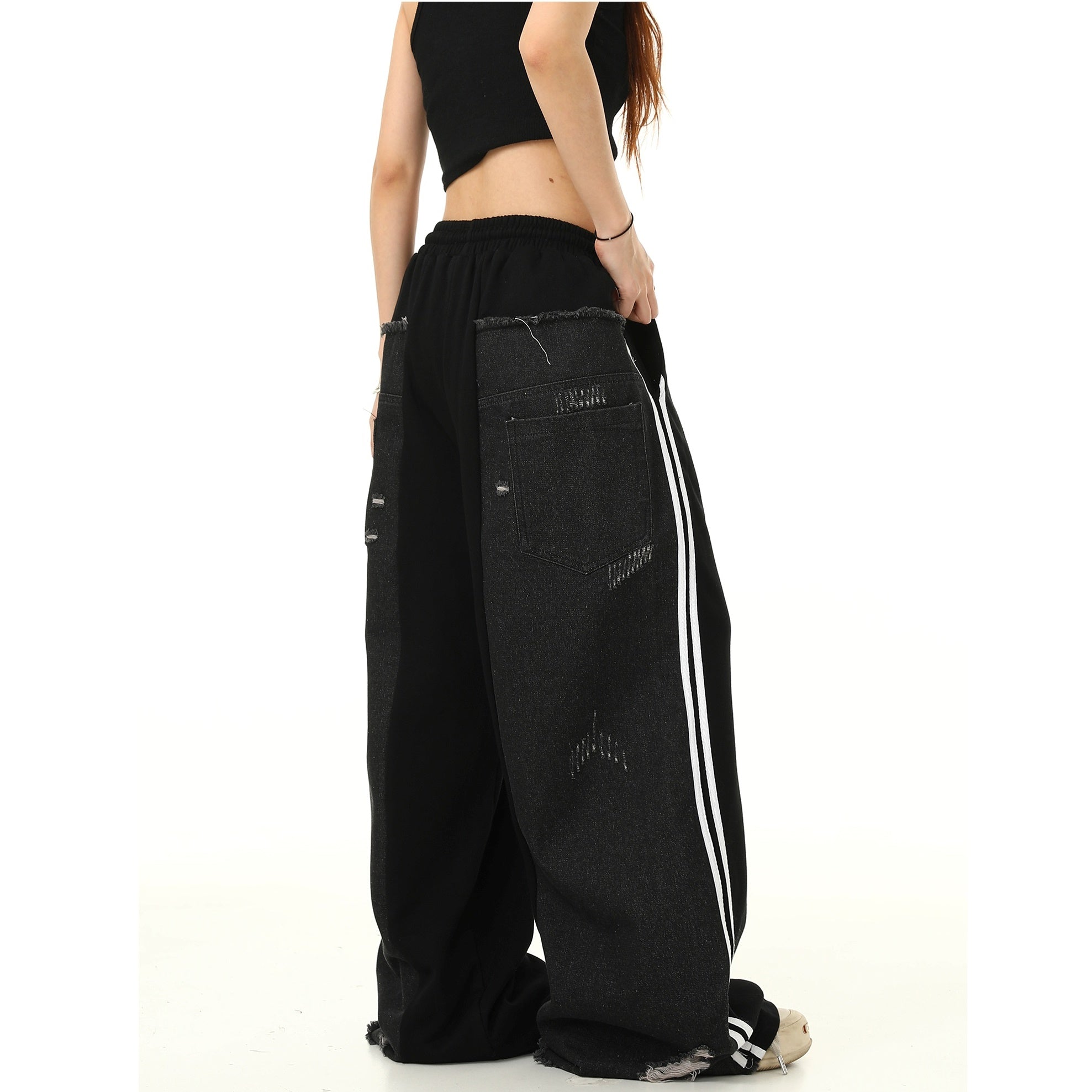 Denim Stitching Loose Wide-leg Casual Pants MW9332