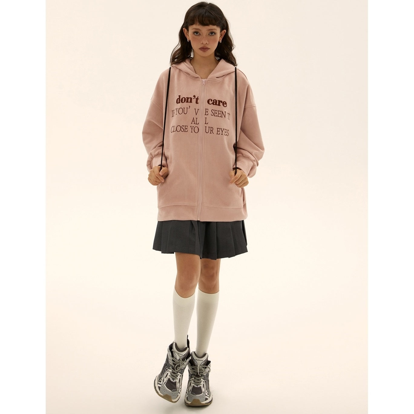 Oversize Fake Suede Letter Embroidery Parka EZ139