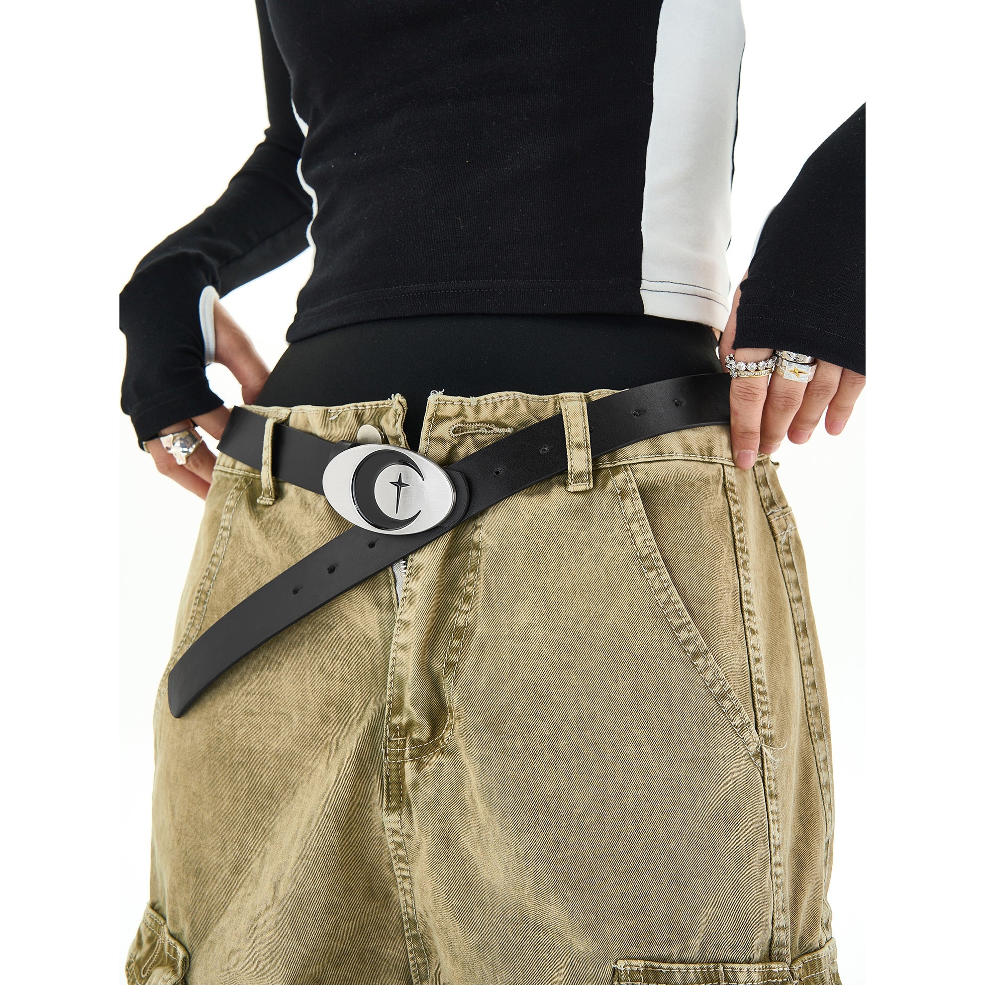 Metal Oval Moon Snap Buckle Belt BL7007