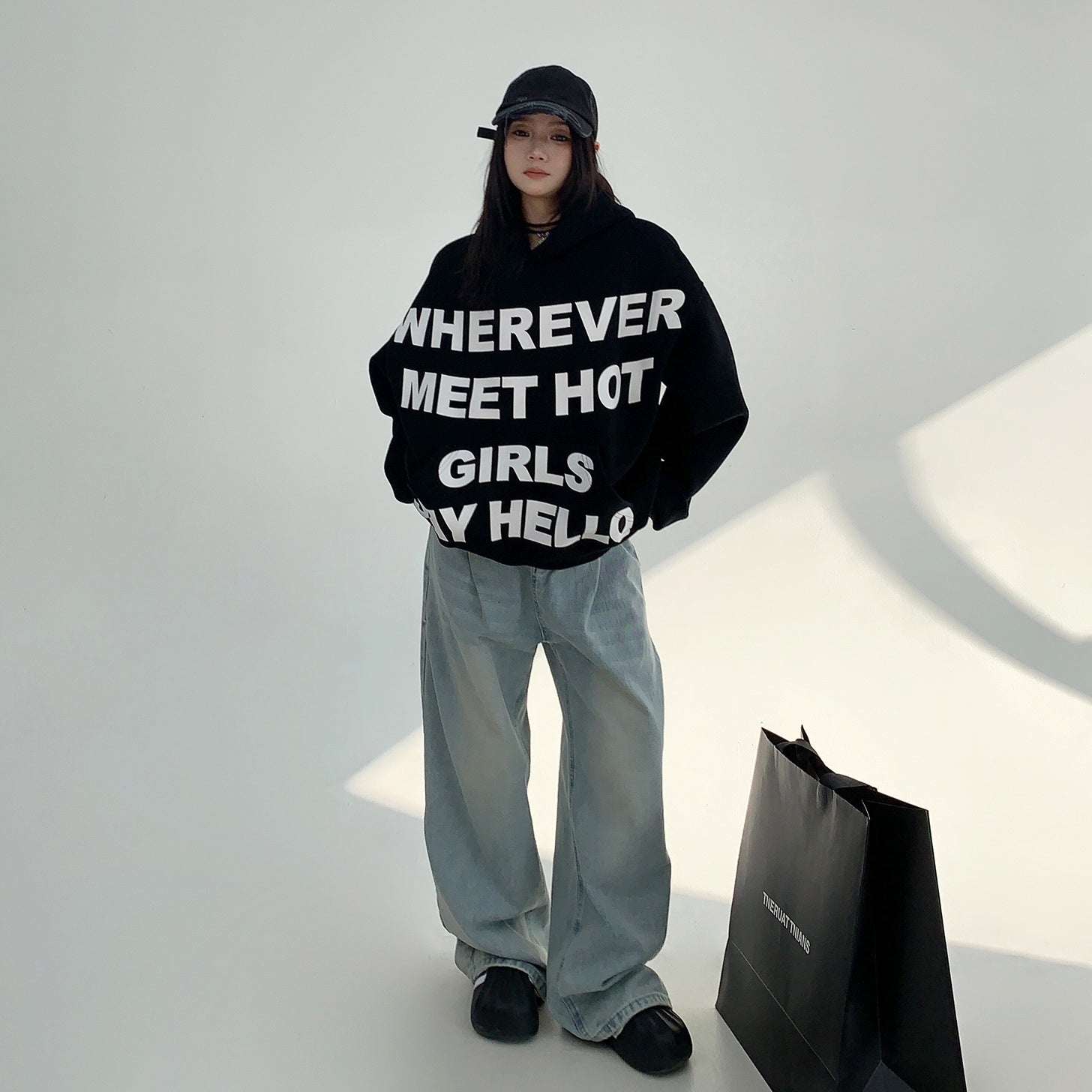 Letter Print Oversize Pullover Hoodie MW9826