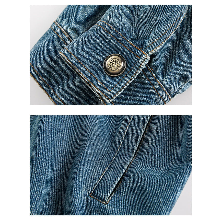 PU Leather Collar Stitched Denim Blouson MW9825