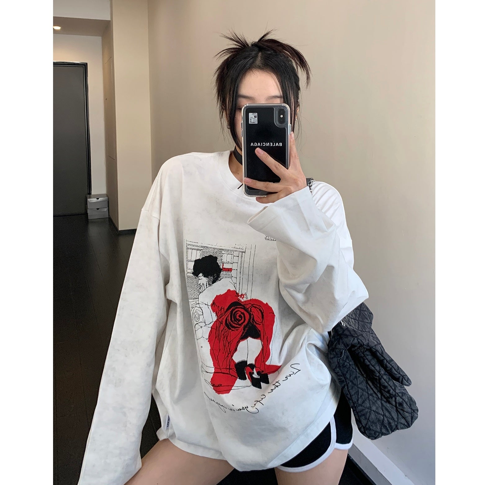 Oversize Graphic Print Long-sleeved T-shirt MW9454