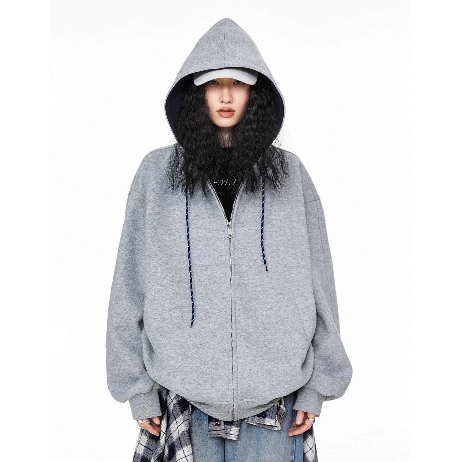 Contrast Color Hooded Sweat Jacket IC9008