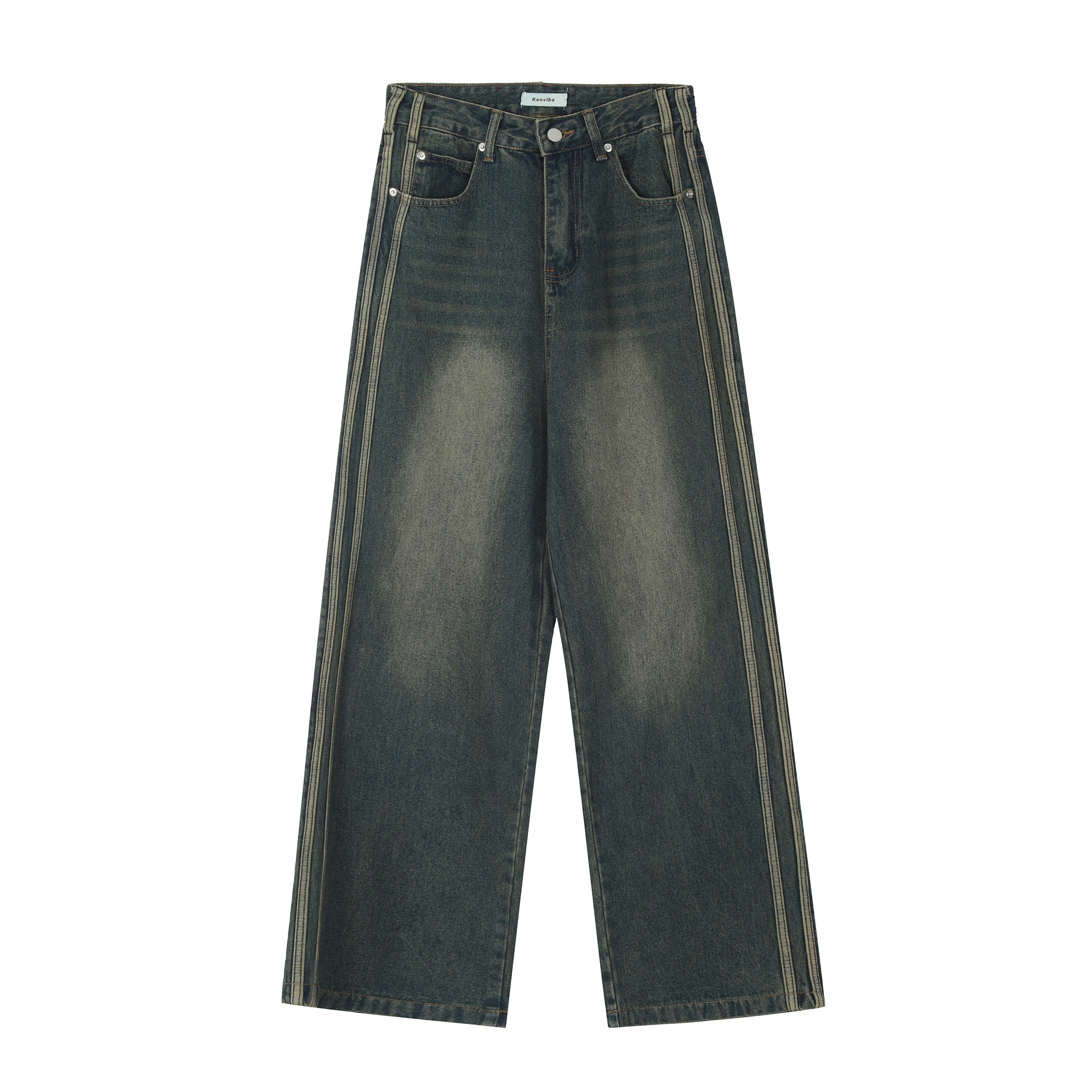 Retro Old Washed Side Line Loose Straight Jeans YS7006