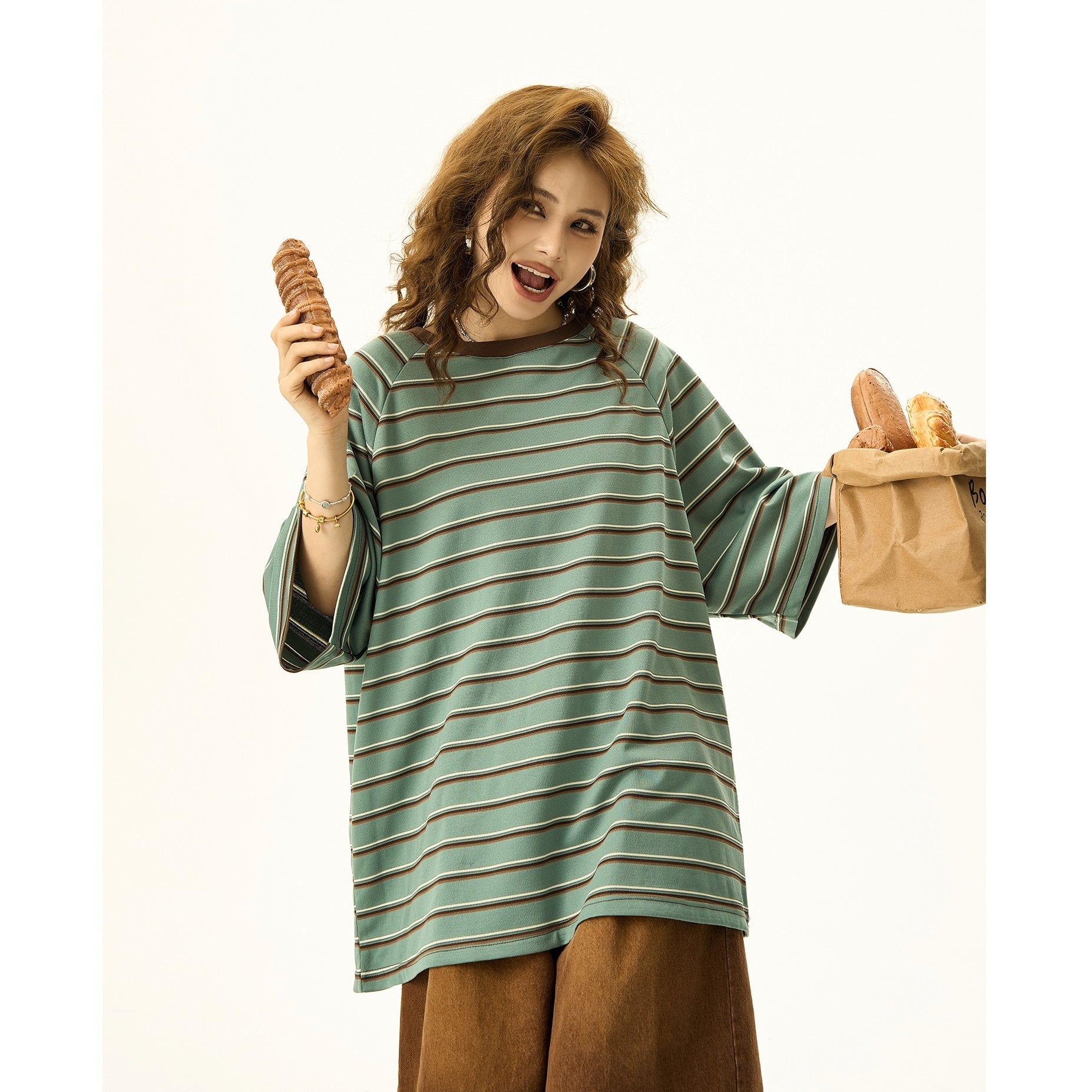 Retro Border Loose Raglan Sleeve T-shirt HG7066