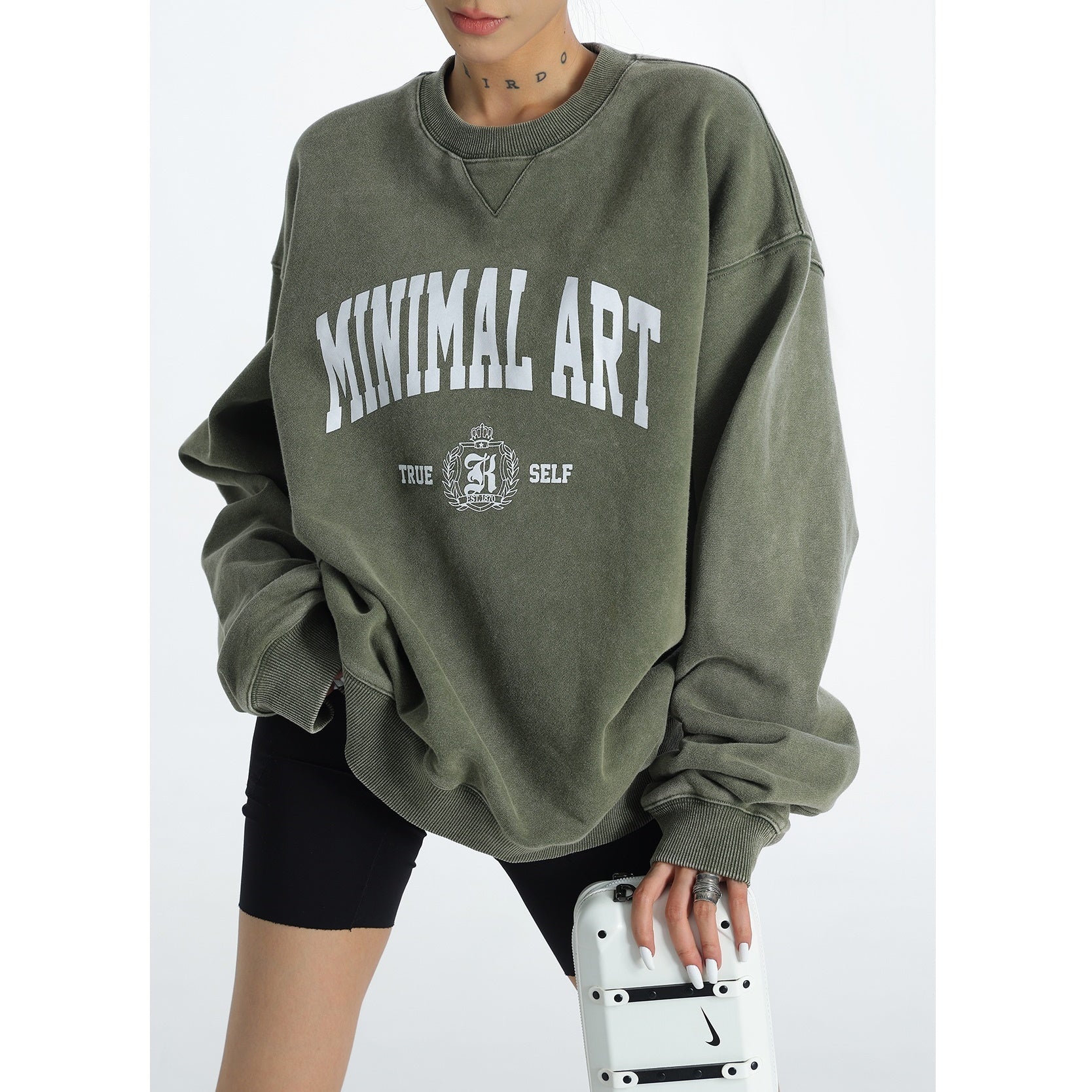 Vintage Wash Distressed Crew Neck Sweat AC7064