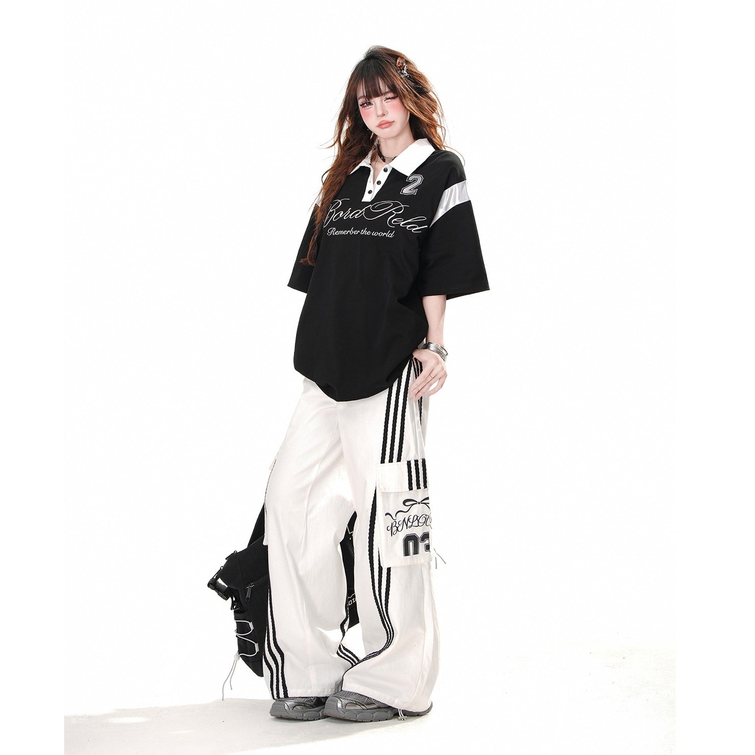 Bicolor Polo Collar Loose T-shirt KK2050