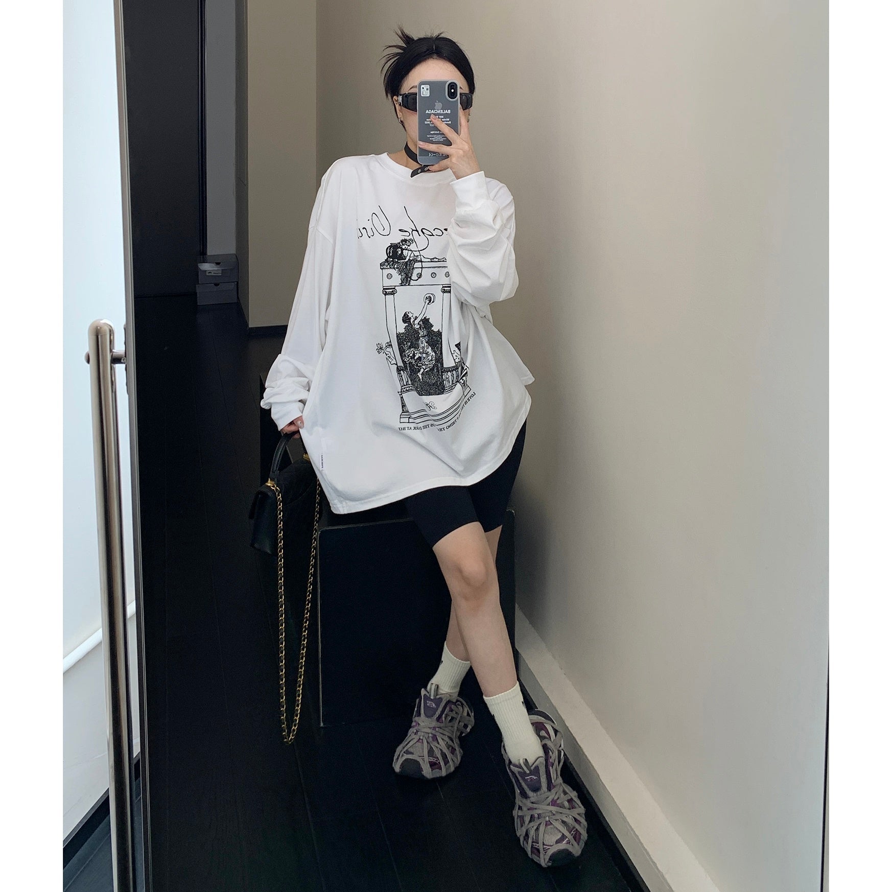 Oversize Printed Long-sleeved T-shirt MW9307