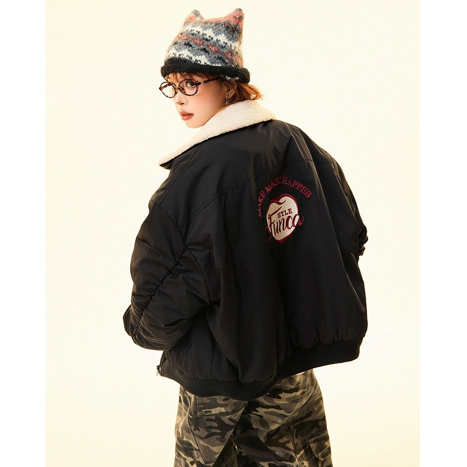 Boa Lapel Appliqué Patch Padded Jacket MW9704