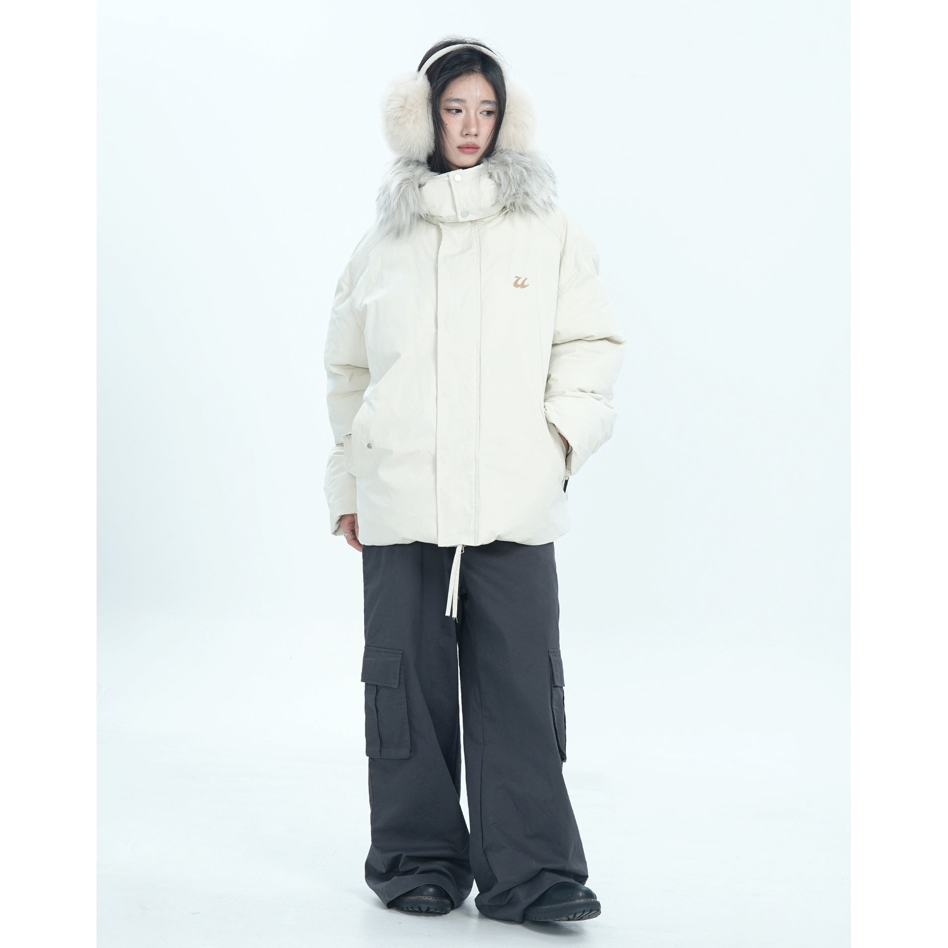 Fur Collar Simple Hooded Padded Jacket MW9670