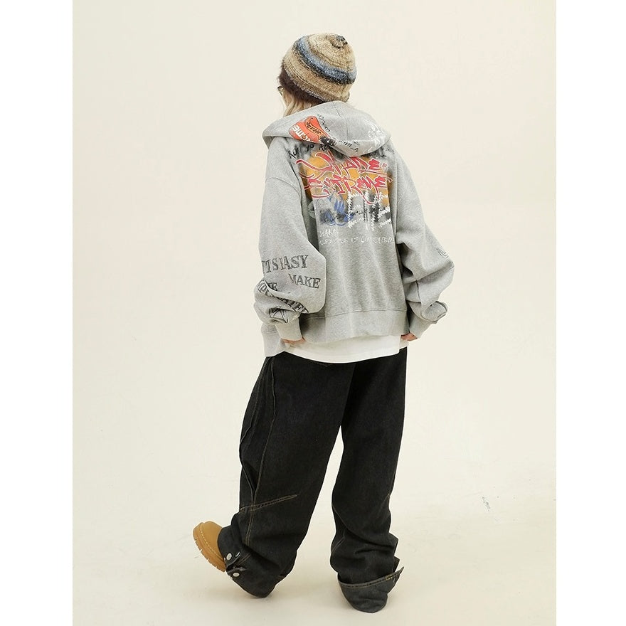 Paint Style Graffiti Sweat Hooded Jacket MW9944