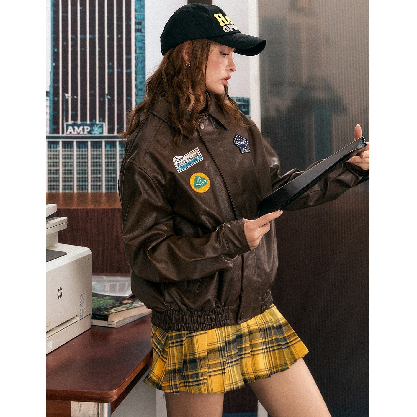 Vintage Patch PU Leather Jacket EZ138