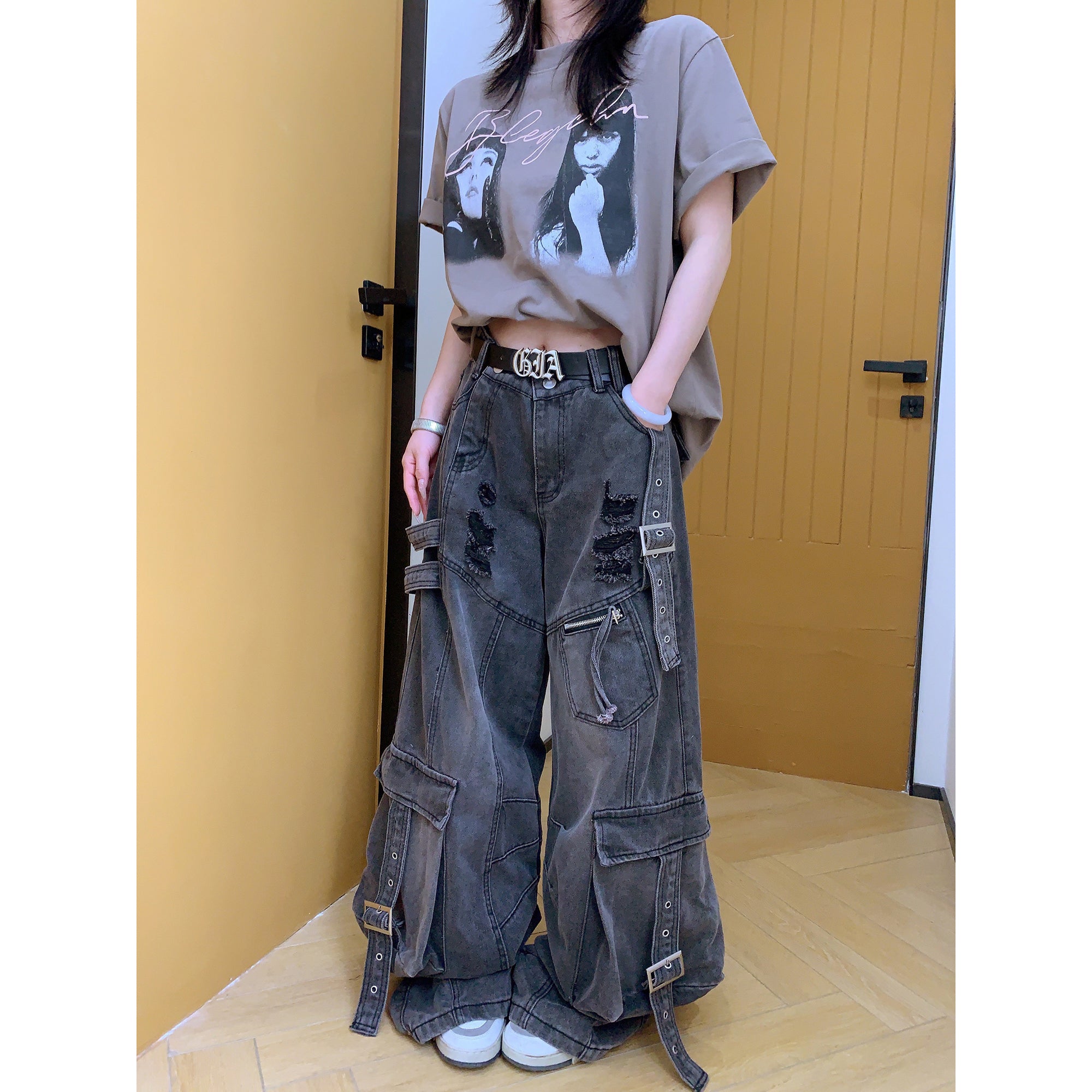 ダメージ加工オーバーサイズカーゴデニムパンツ CK2005