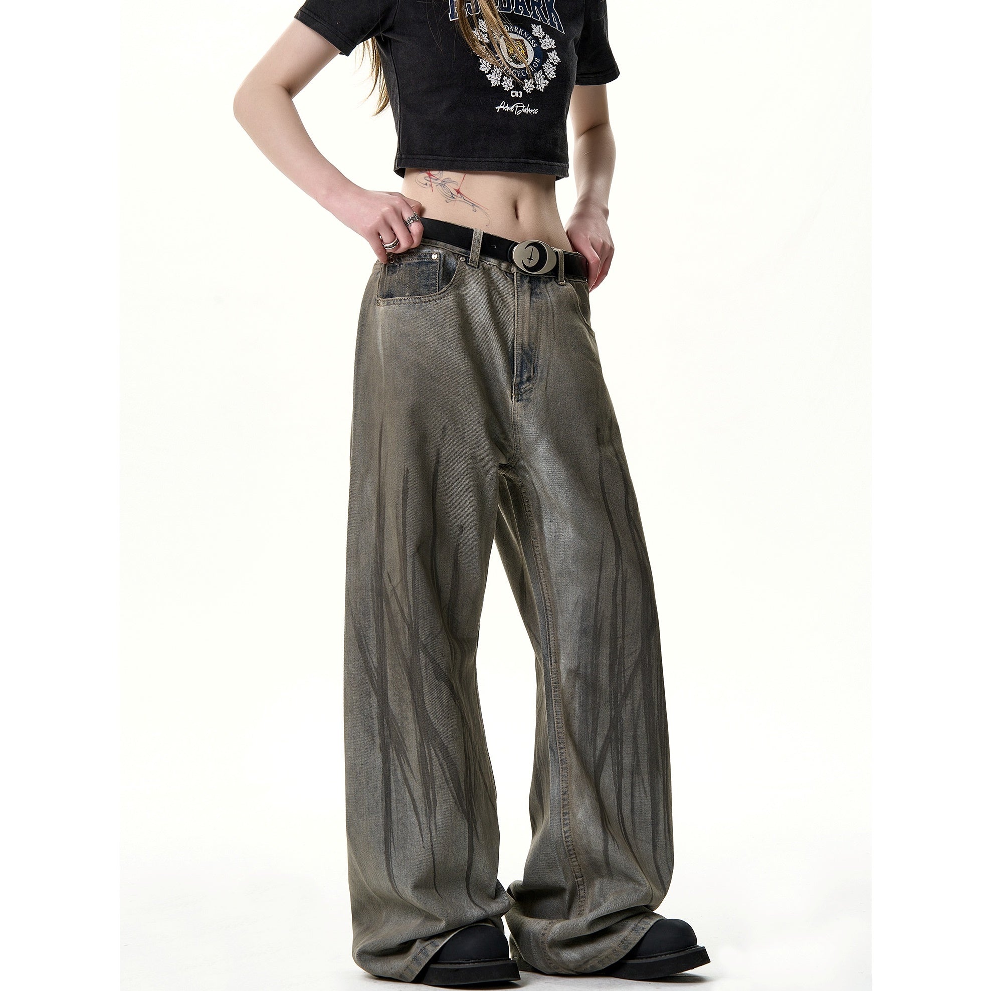 Street Wash Distressed Dirty Wide-leg Jeans HG7124