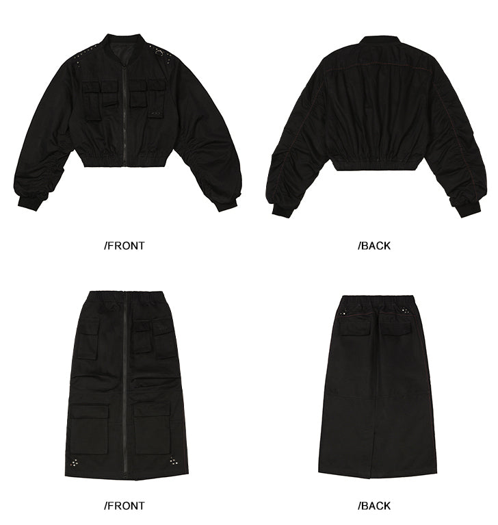 (Top and bottom sold separately) Multi-pocket skirt set EZ013