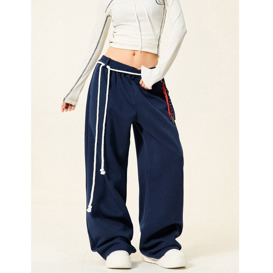 Braided Rope Loose Straight Sweatpants YS014