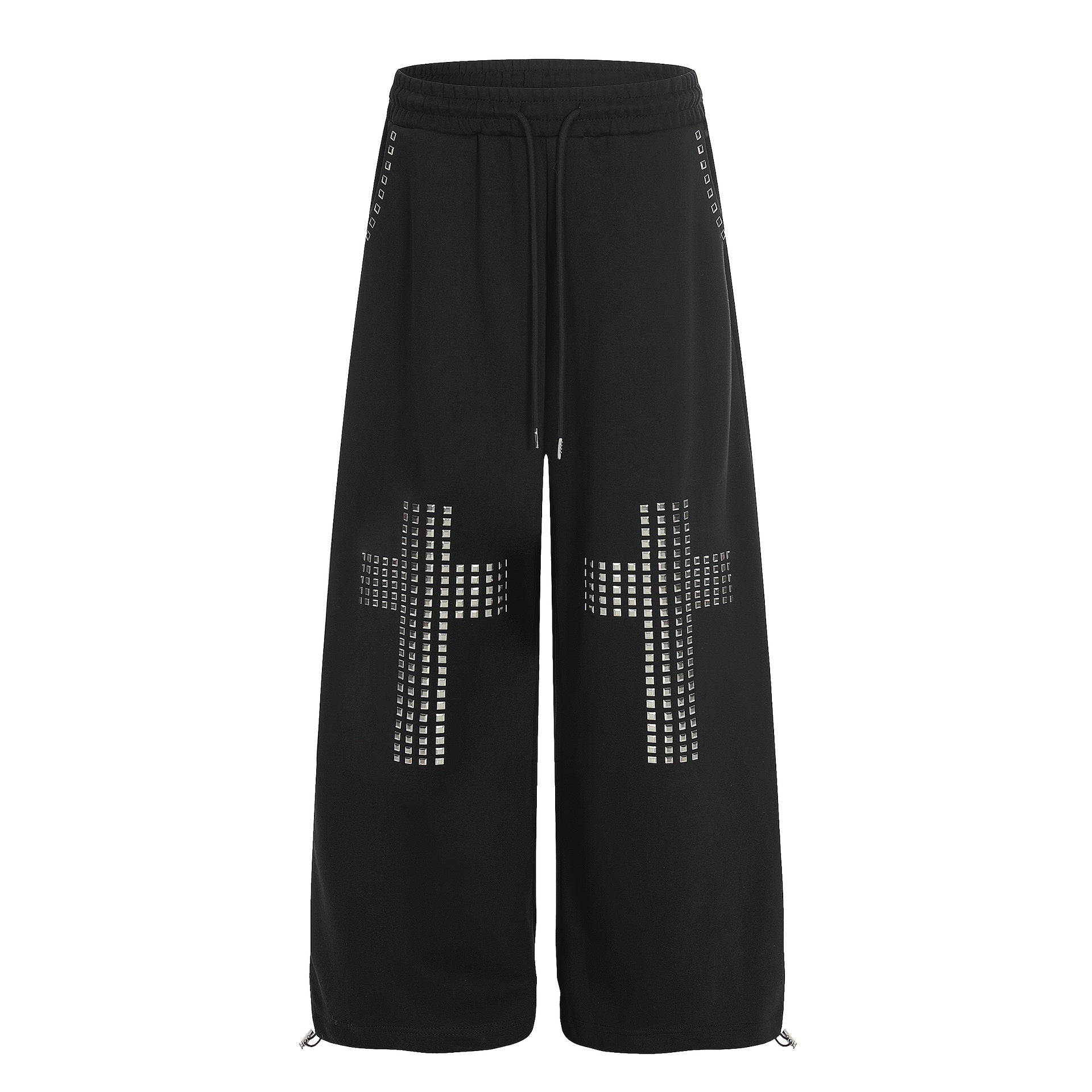 Studded Cross Drawstring Wide Sweat Pants MW10361