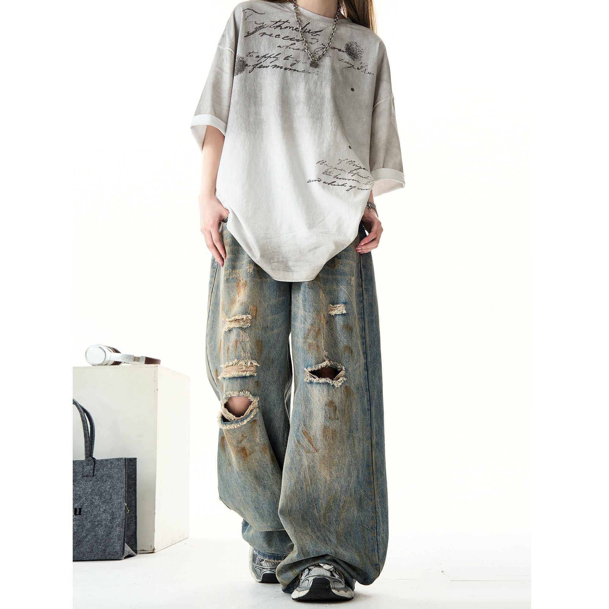 Ripped Wide-leg Vintage Jeans HG7134