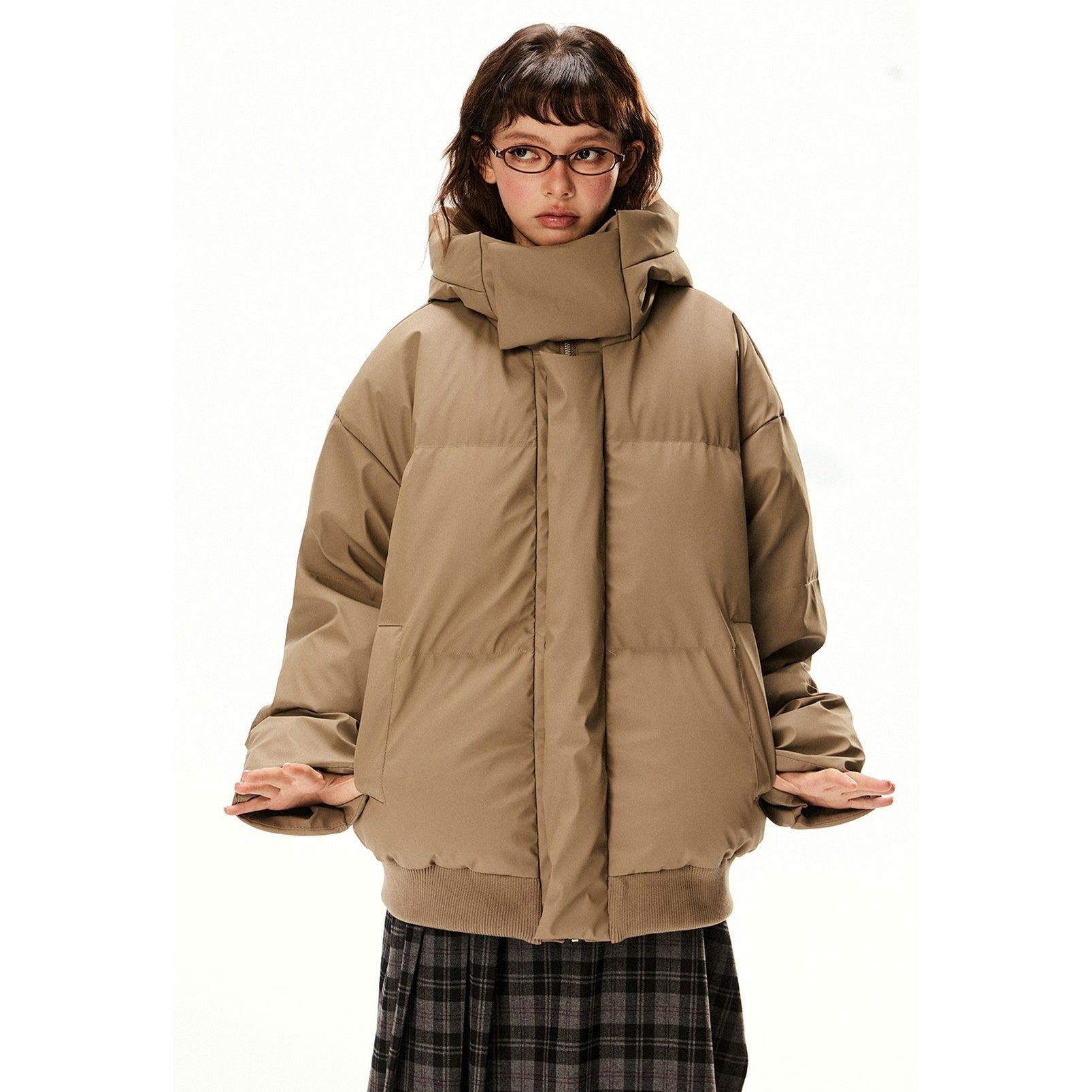 Simple High Neck Hooded Down Jacket EZ214