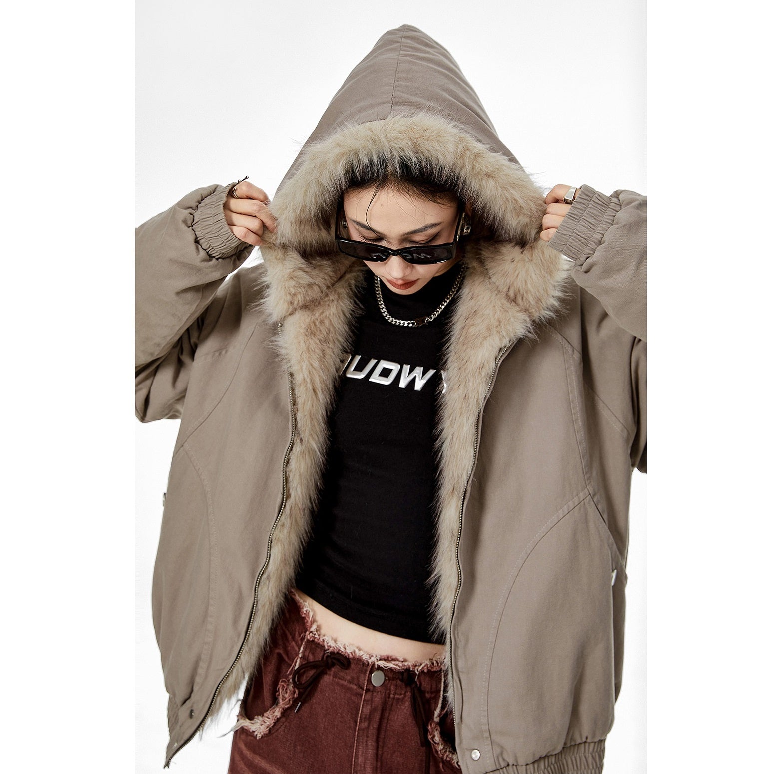 Fur Stitch Loose Hooded Quilting Jacket MW9668