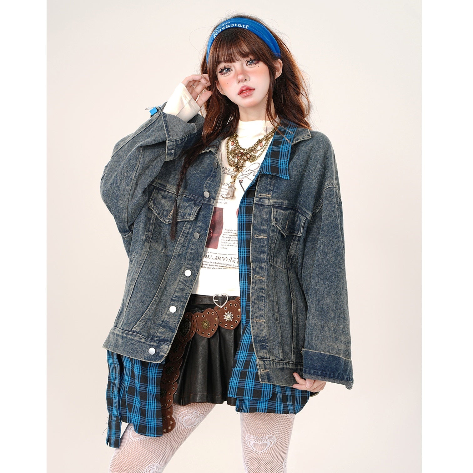 Fake Shirt Layered Loose Denim Jacket KK2006