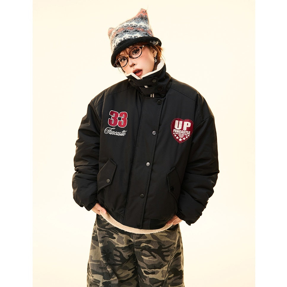 Boa Lapel Appliqué Patch Padded Jacket MW9704