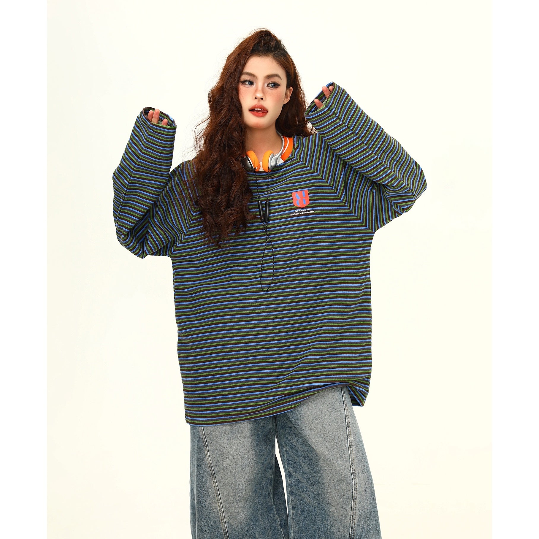 Retro Contrast Border Long Sleeve T-shirt MW9382