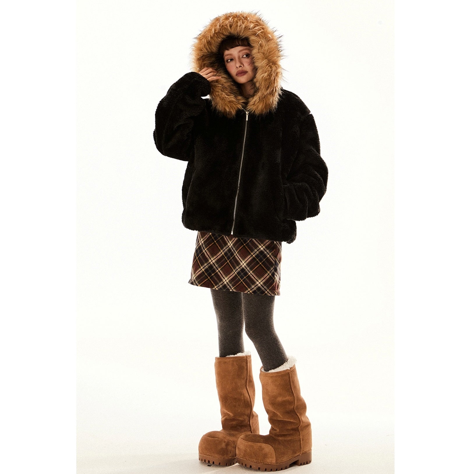 Volume Fur Collar Hooded Jacket EZ217