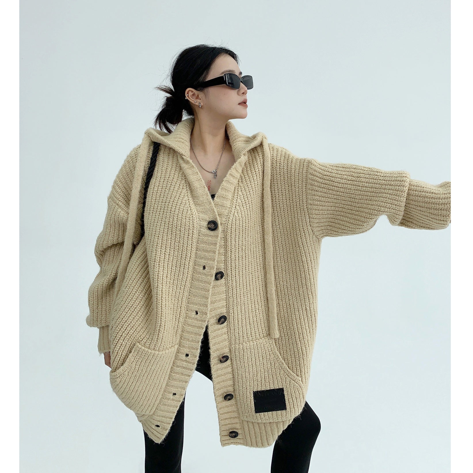 Heavy Industry Coarse Needle Hooded Knitted Jacket MW9512