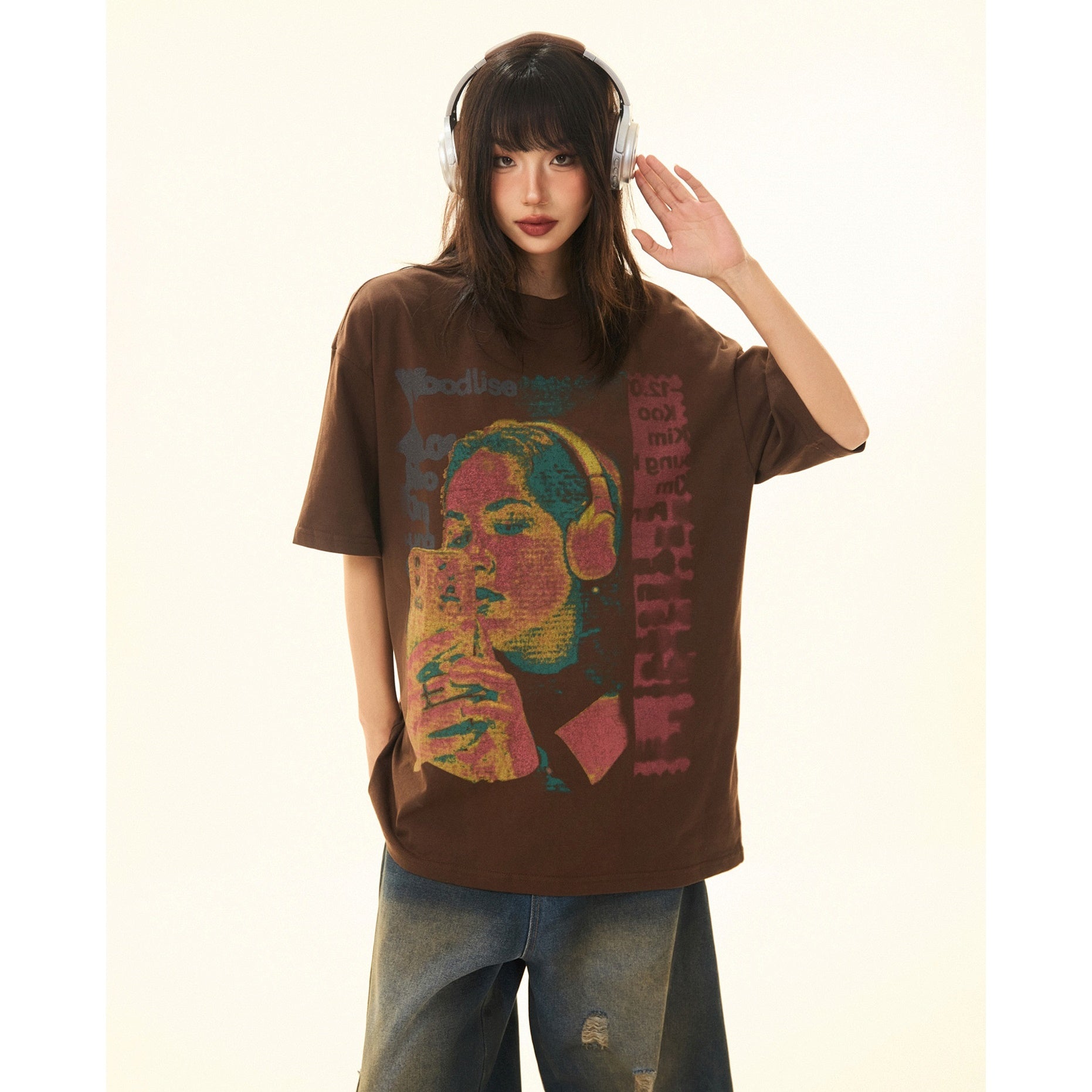 Vintage Character Print Loose T-Shirt MW9284