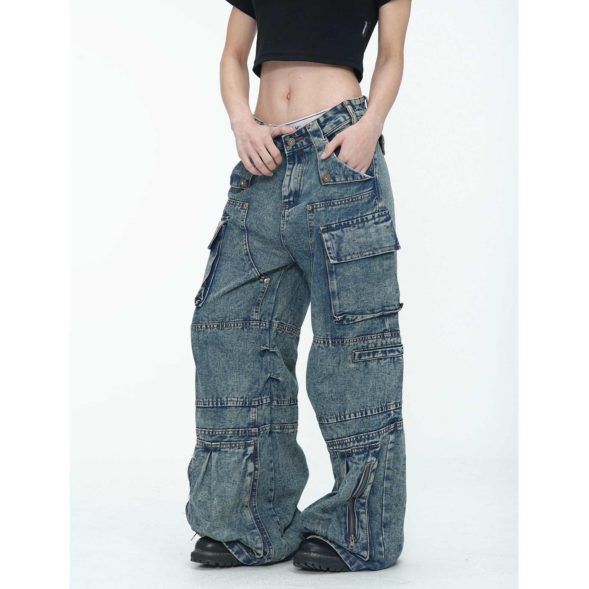 Retro Wash Cargo Style Loose Jeans MW9753