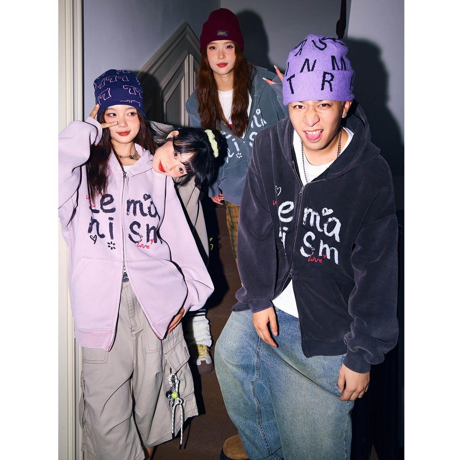 Graffiti Broken Letters Hooded Sweat Parka MW9411