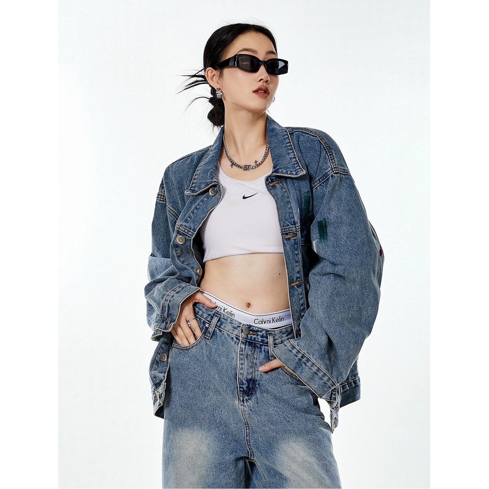 Retro Ink Splash Loose Denim Jacket MW9470