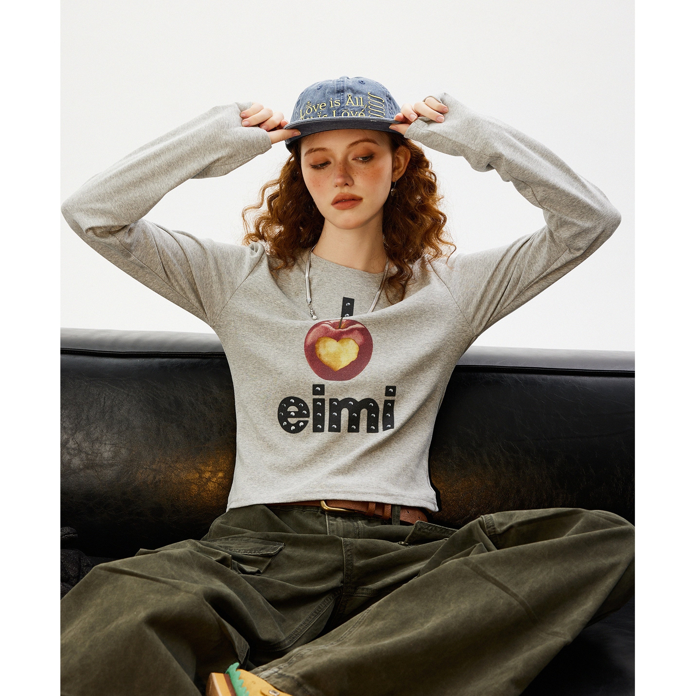 Apple Letter Print Long Sleeve T-Shirt MW9916