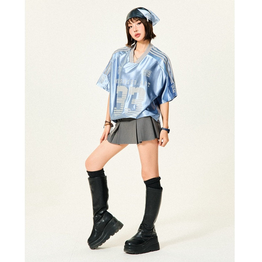 V-neck 33-Letter Sports Style T-shirt MW10104
