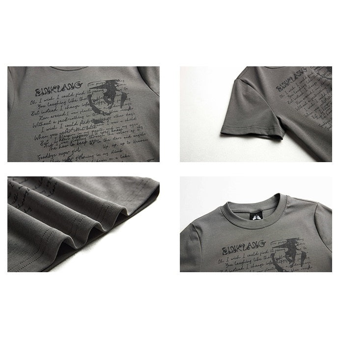 Vintage Letters Print Slim Crop T-Shirt MW9222