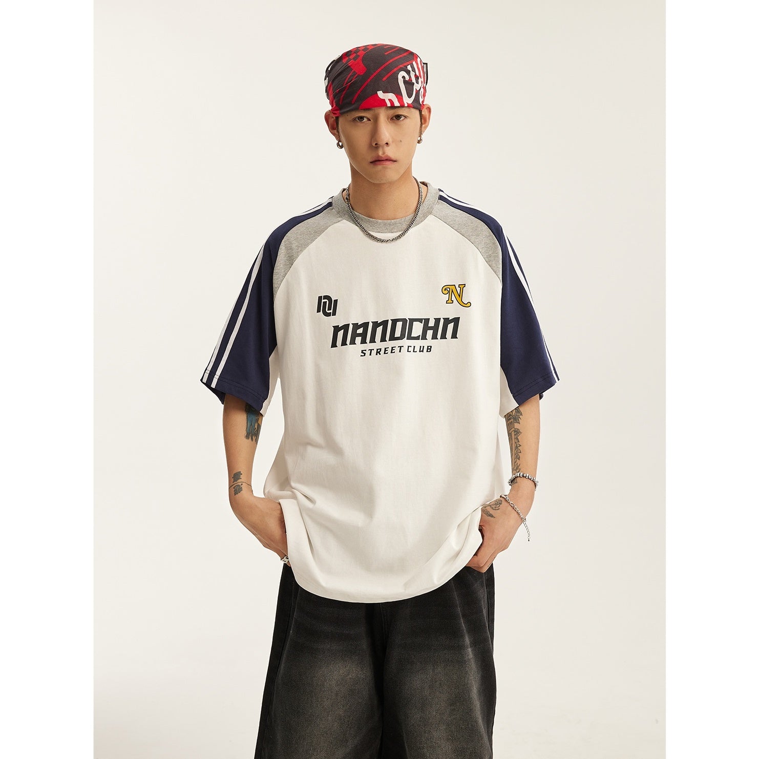 Loose Contrast Stitched Raglan Sleeve T-shirt ND1006