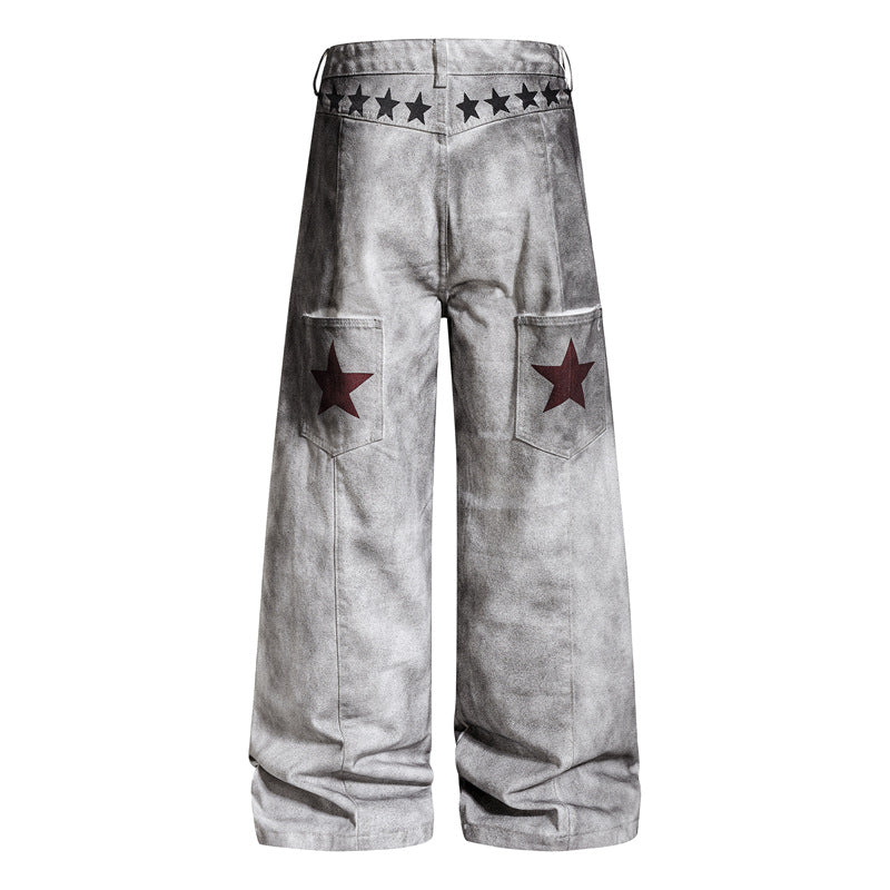 Stained Letter Star Graffiti Print Wide-leg Pants MW10355