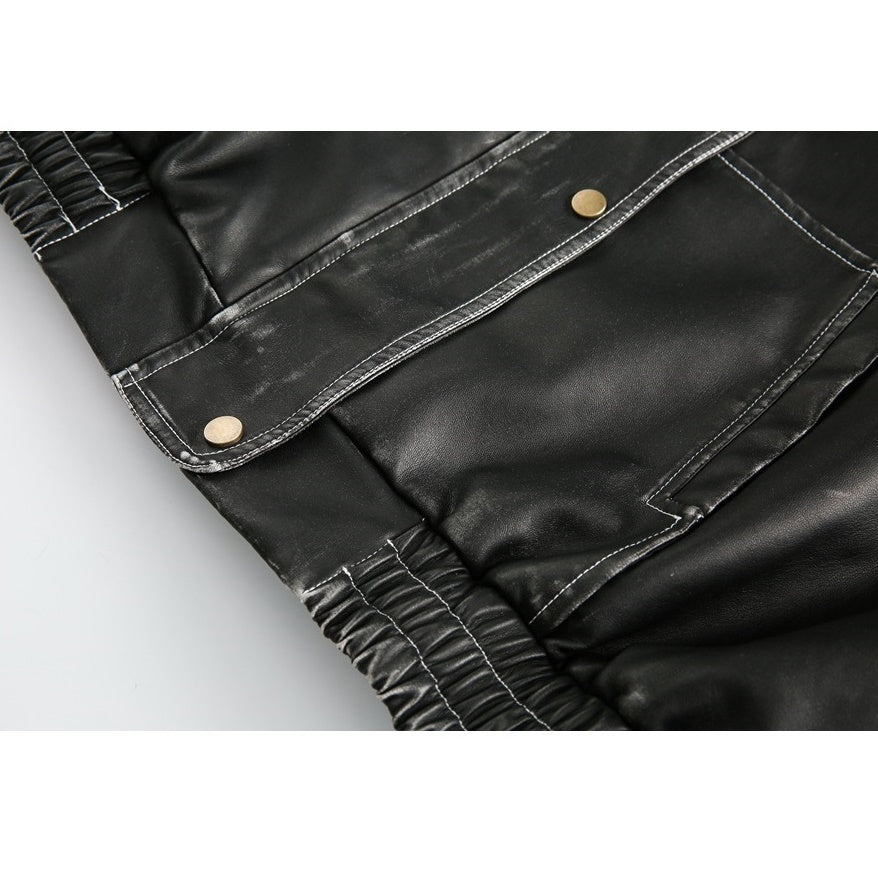 Loose Motorcycle Stitch PU Leather Jacket MW9579