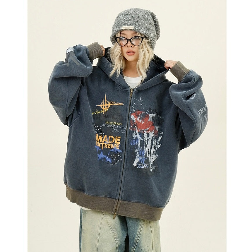 Paint Style Graffiti Sweat Hooded Jacket MW9944