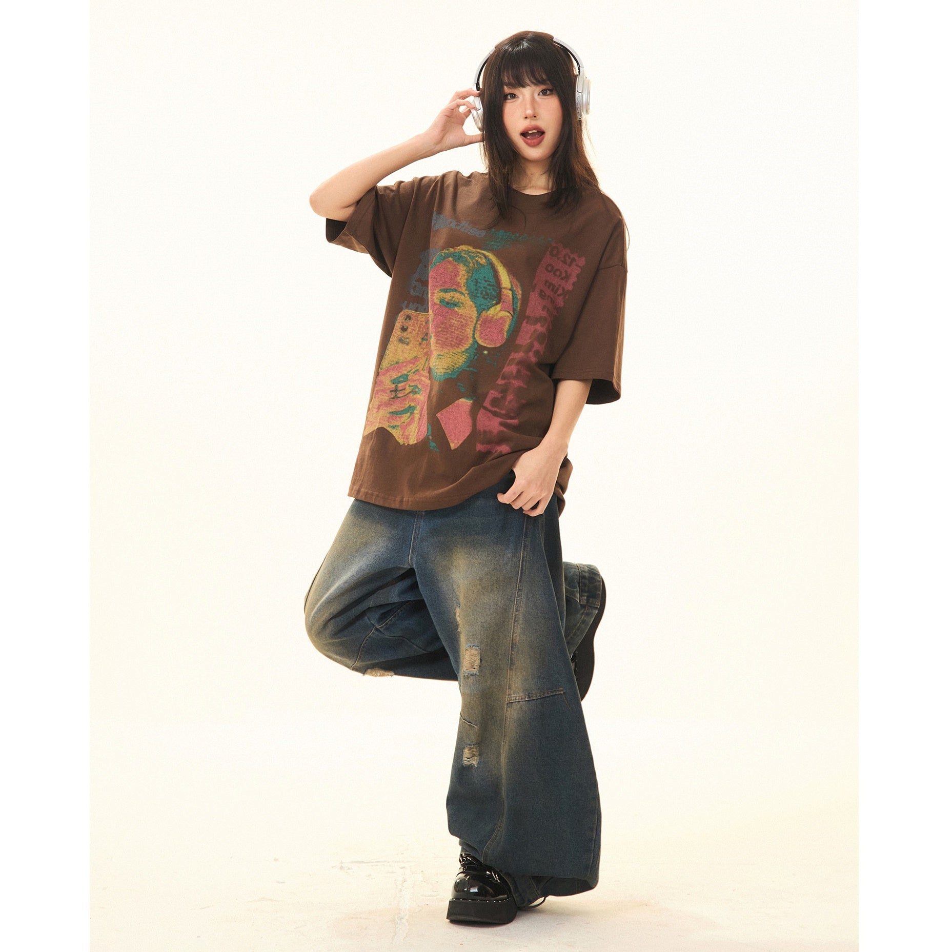 Vintage Character Print Loose T-Shirt MW9284