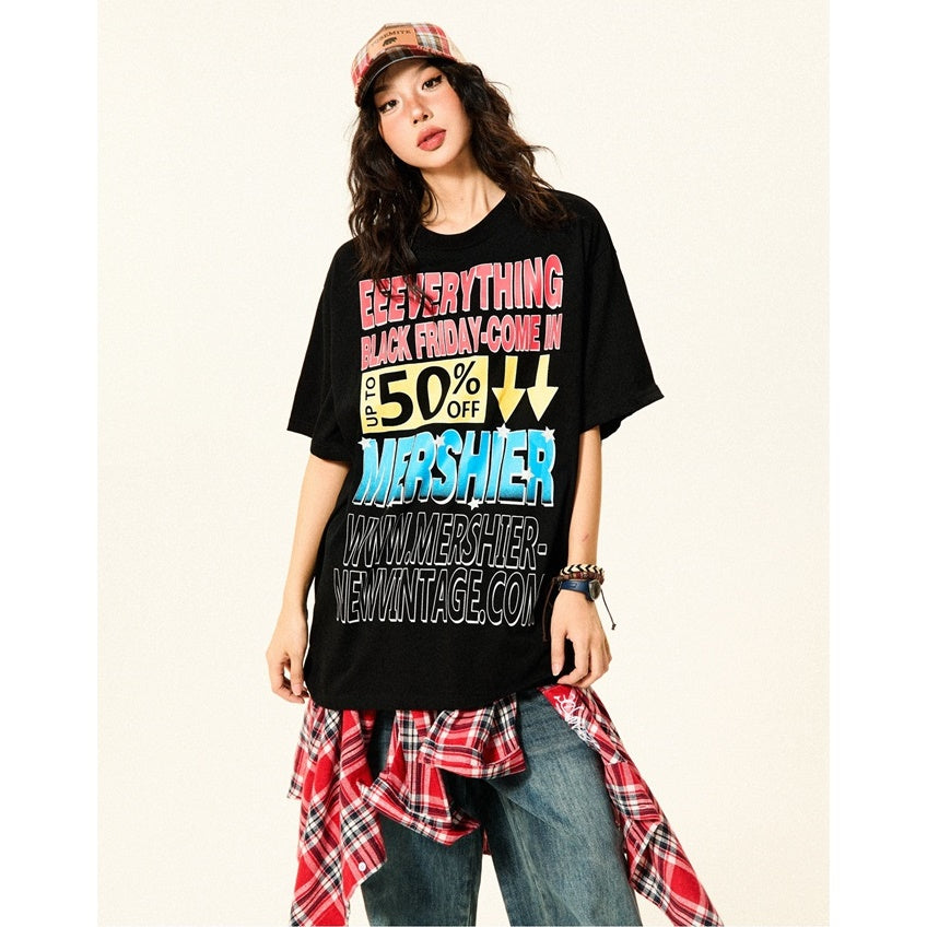 Colorful Letter Loose Pop T-Shirt YS7013