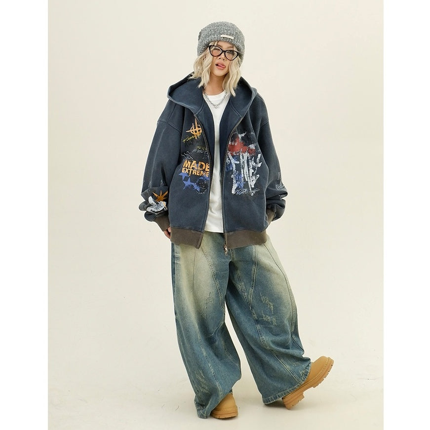 Paint Style Graffiti Sweat Hooded Jacket MW9944