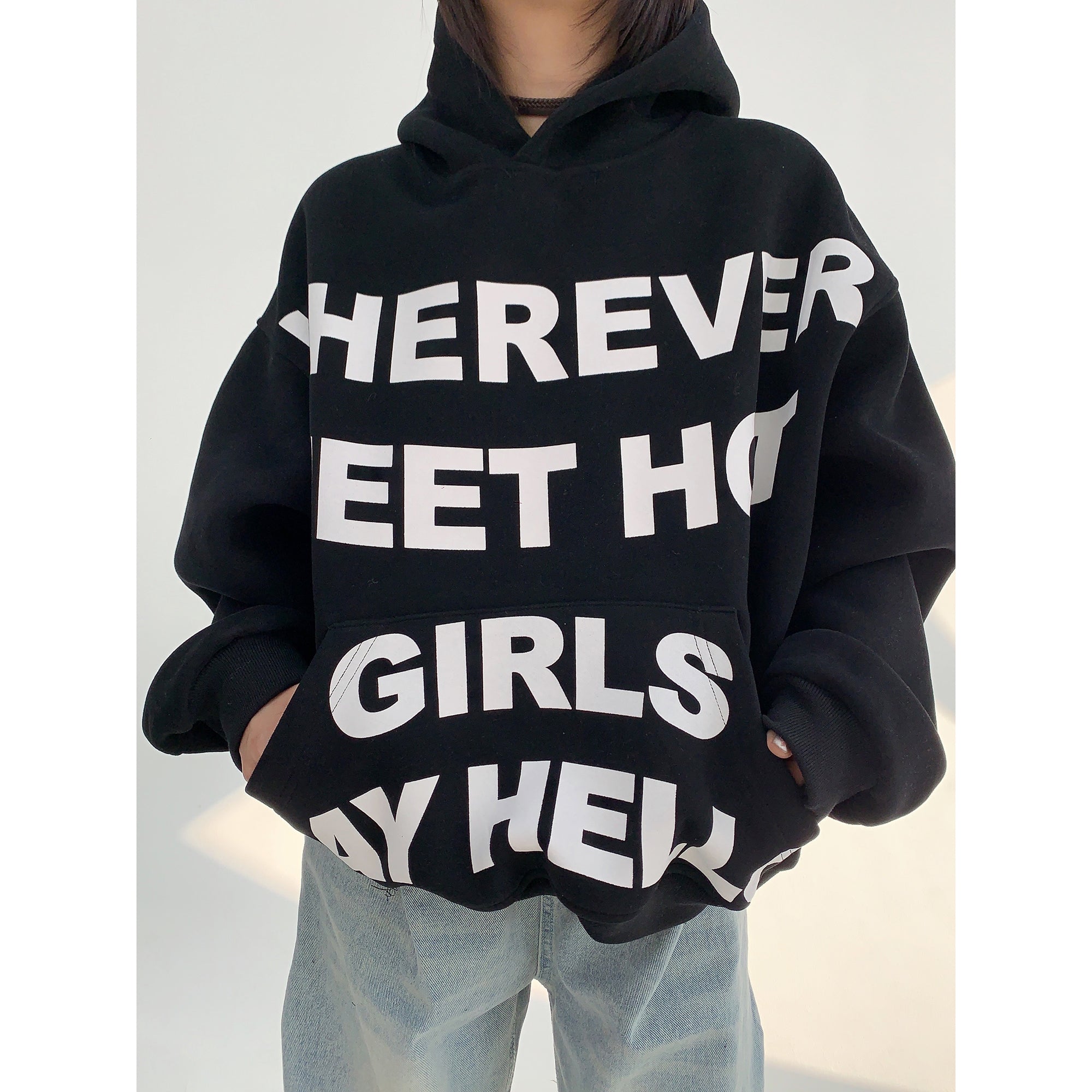 Letter Print Oversize Pullover Hoodie MW9826